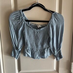 Love Tree Light Blue Smocked Blouse